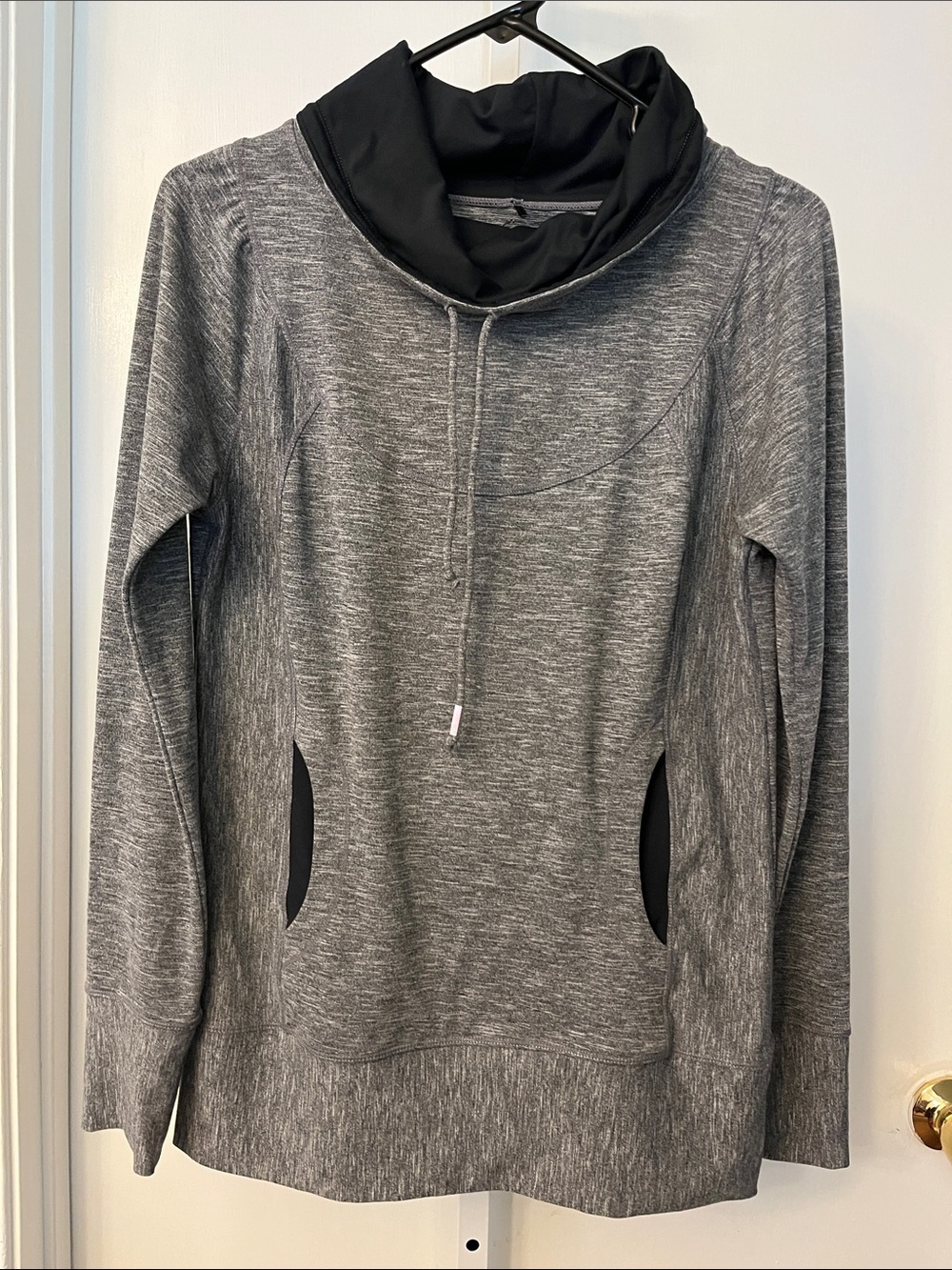 Prana Gray Cowl Neck Pullover with Black Accents
